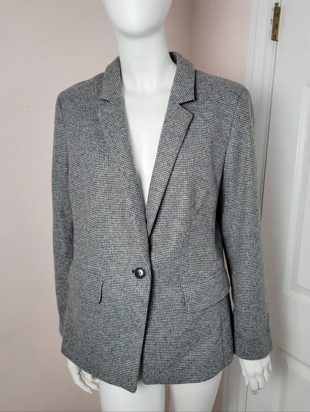 LOFT Petites Grey Textured Knit One-Button Blazer Jacket Size 16P Professional